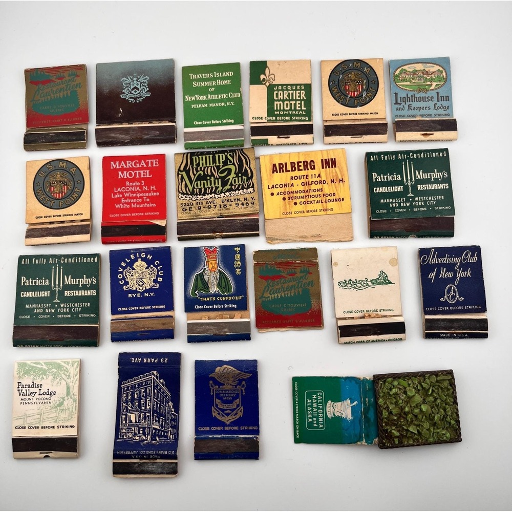 Vintage Matchbook Covers Lot 20pc Alaska Rock Chip West Point NY Military Fair